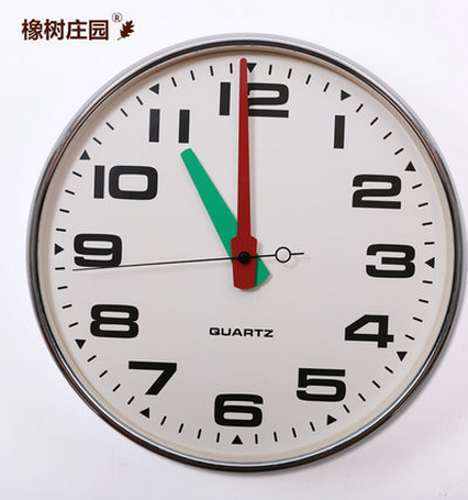 橡树庄园 美式经典客厅大号挂钟 静音金属银色壁钟时尚简约大钟表
