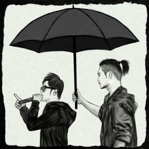 原创 手绘 黑白 壁纸 兄弟 演唱会 雨伞 魔天伦 保镖