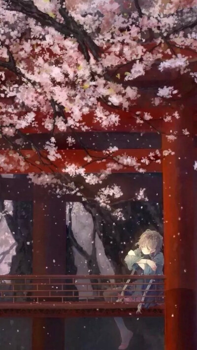 动漫＃壁纸＃二次元＃背景＃樱花＃色彩＃唯美＃古代＃美