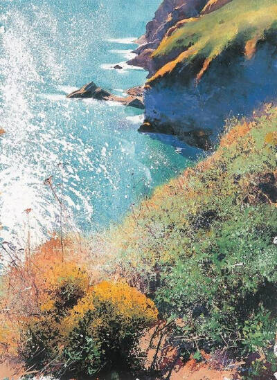 夏天的那片海。作者：英国水彩画家Richard Thorn