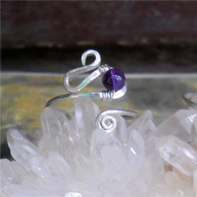 99纯银紫水晶绕线戒指