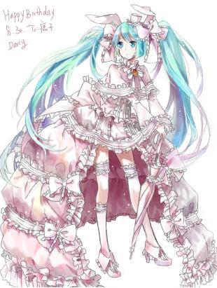 初音未来 可爱的粉色 二次元 动漫 (&amp;gt;^ω^&amp;lt;)喵 么么哒！！！！嘻嘻