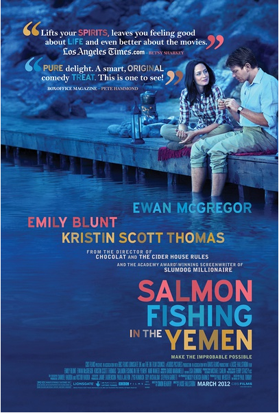 《到也门钓鲑鱼》(Salmon Fishing in the Yemen,2011年,英国): 鲑鱼专家琼斯博士供职于英国渔业部门，中年危机让他倍感生活的无趣与疲惫。有一天，琼斯博士突然接到一个看似天方夜谭的任务：一位富有的也门酋长通过其年轻的秘书哈莉特联系到琼斯博士，希望借助琼斯博士的智慧帮助他实现在也门钓鲑鱼的梦想。同时，英国政府在这个计划中发现了巨大的政治意义，于是英国首相新闻发言人也兴致勃勃加入了进来。随着工作的进行，琼斯博士与哈莉特之间发生了微妙的变化......这是一个关于爱、信仰与选择的故事。本片根据英国作家保罗·托迪（Paul Torday）2007年同名小说改编。