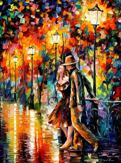 李奥尼德·阿夫列莫夫（Leonid Afremov）当代最著名的现代印象派艺术家。以调色刀作画，他的绘画技巧、色彩上的层次运用纯熟浑厚， 令人惊叹。转自烩设计