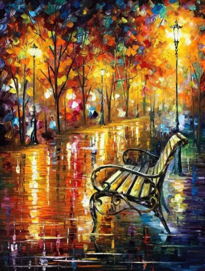 李奥尼德·阿夫列莫夫（Leonid Afremov）当代最著名的现代印象派艺术家。以调色刀作画，他的绘画技巧、色彩上的层次运用纯熟浑厚， 令人惊叹。转自烩设计