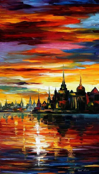 李奥尼德·阿夫列莫夫（Leonid Afremov）当代最著名的现代印象派艺术家。以调色刀作画，他的绘画技巧、色彩上的层次运用纯熟浑厚， 令人惊叹。转自烩设计