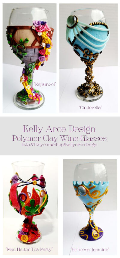 Hand made &amp;quot;Disney&amp;quot; inspired polymer clay wine glasses! Perfect Easter Gifts!