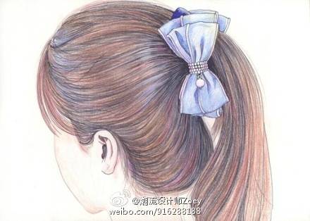 各种漂亮发型的彩铅插画｜来自 margieQH