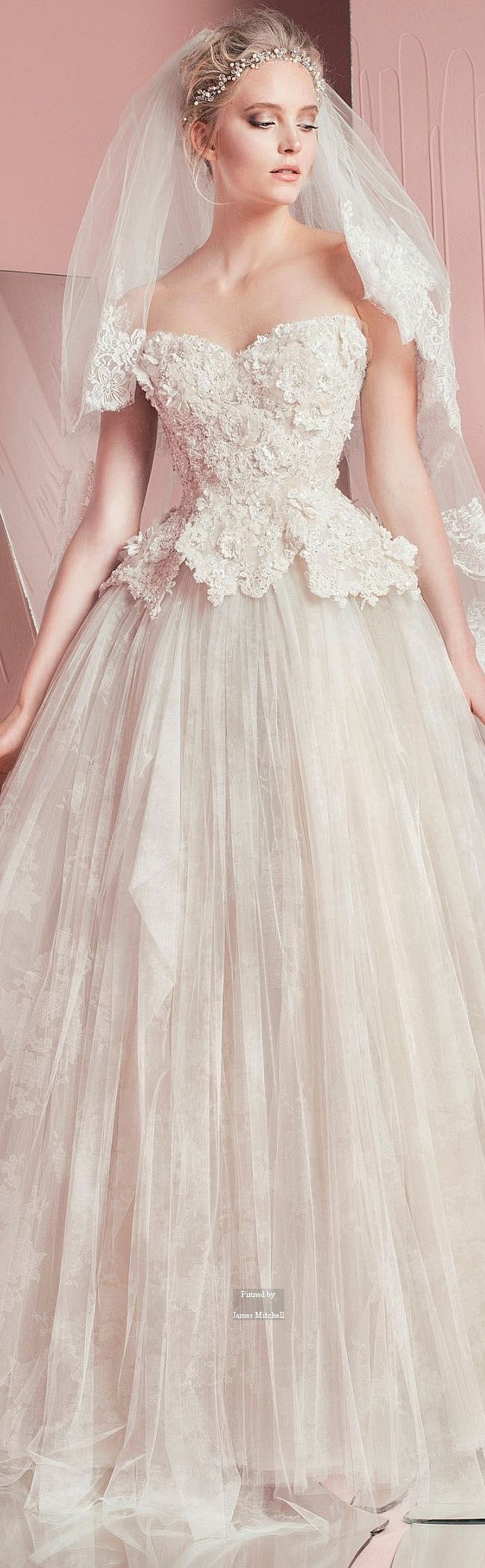  zuhair murad spring summer 2016 bridal long sleeves lace bateau neckline glamorous wedding ball gown dress pia壁纸 婚纱 礼服 裙子 时尚 摄影 高清大图