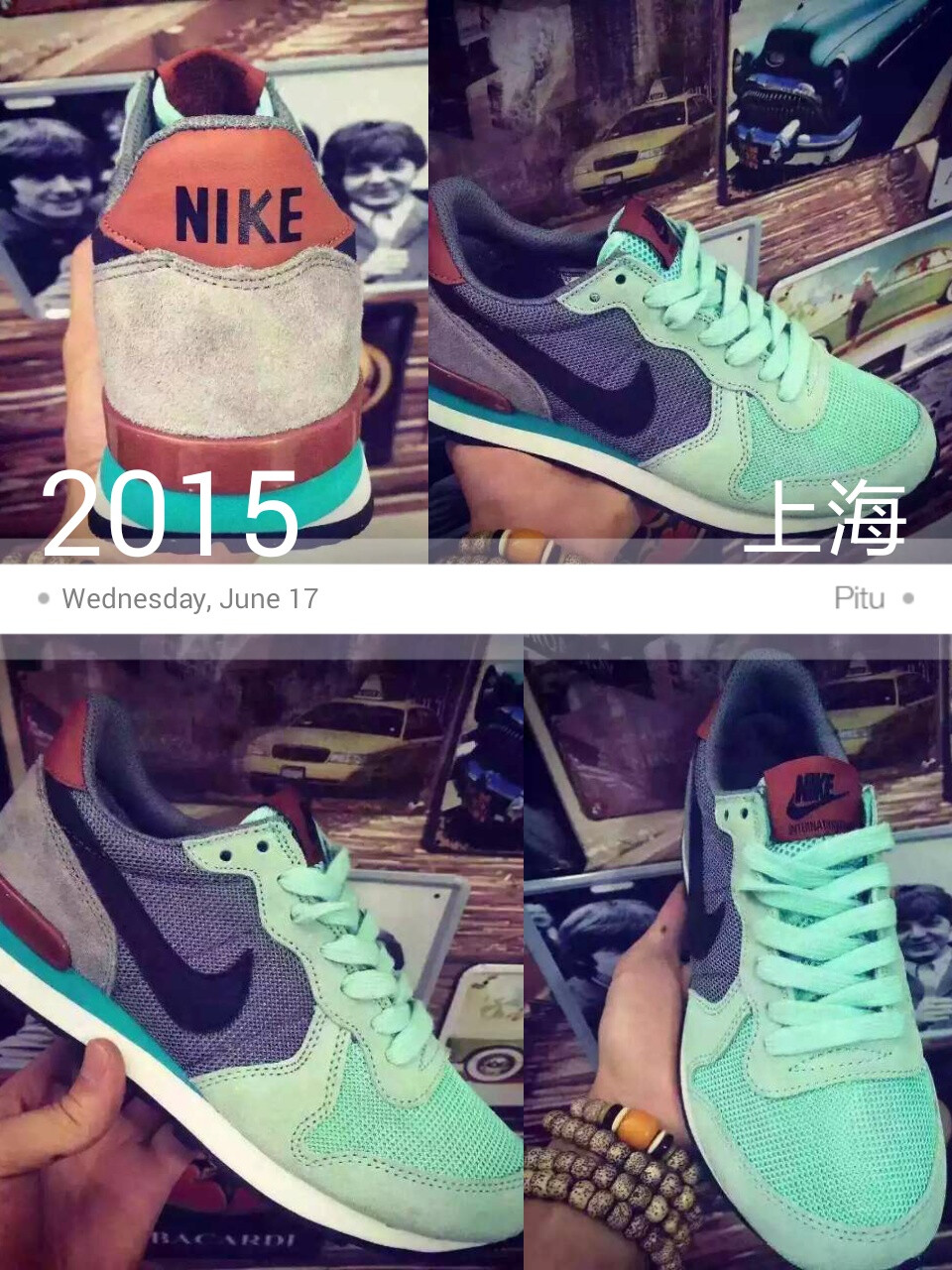 #Mr.J潮品# Nike复古跑鞋 杨幂同款小清新绿色出货 36-44码 复古的一直都是今年的爆款 鞋型超级棒颜色也多 之前自留了一双米色和一双灰色的 夏天穿超百搭而且超有感觉 鞋子是薄款的不会很闷热 这个薄荷绿配色更小清新一些而且不是很扎眼的绿色，男生也可以尝试的一双鞋