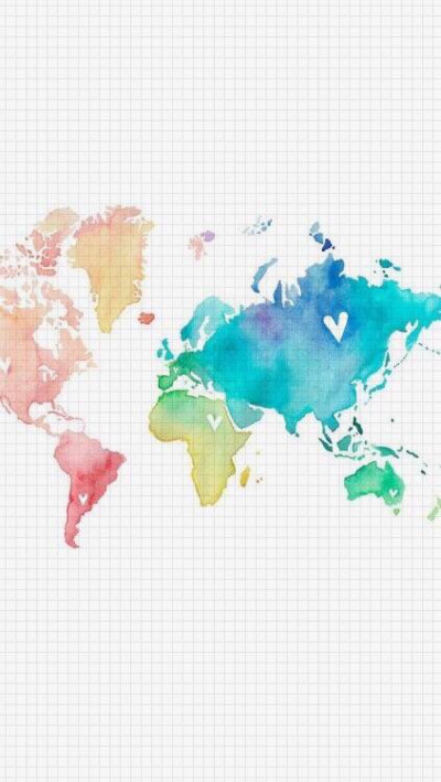 简洁 清新 插画 手绘 色彩 世界地图 平铺 壁纸