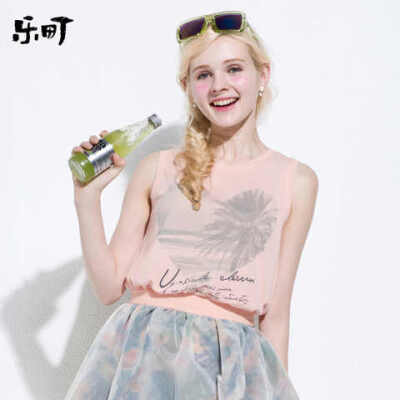 新款前短后长背心椰岛风印花上衣圆领无袖T恤 女 夏