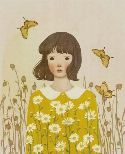 Jiwoon PAK是韩国插画家和艺术家,她的作品带有浓郁的森林气息，将少年和植物搭配在一起，叙述着忧伤的青春故事。