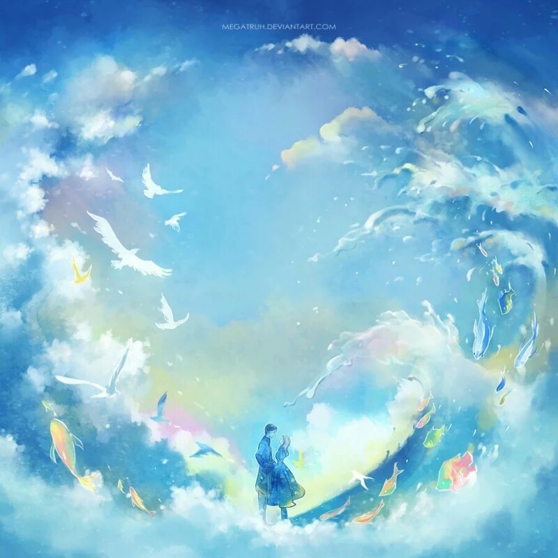 【侵刪】印度尼西亚插画师Niken Anindita的插画作品。 #天空#唯美#手绘#少年#二次元#蓝色调#