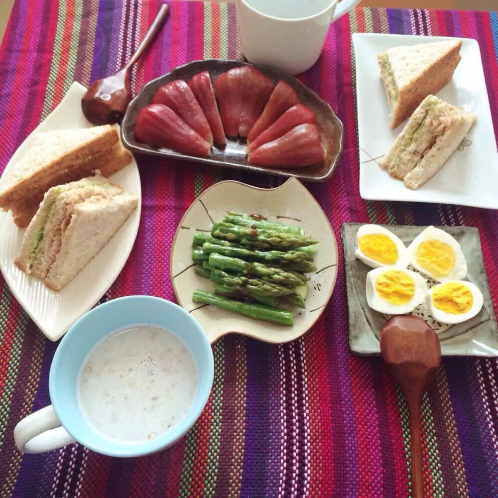 15.5.4早餐记录：薏仁山药糊，三明治（全麦+牛油果+金枪鱼）、鸡蛋、芦笋，莲雾