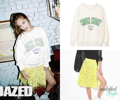 Chance Chance X Beaker: 1990 Sweat Shirt @ beakerstore.com ₩85,000 SI-JAY: Lace Skirt @ si-jay.it (price upon application)