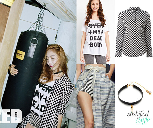 Cheap Monday: Easy Tee @ frontlineshop.com €19.95 €5.95 Love Moschino: Geometric Shirt @ farfetch.com $157.39 $141.65 Mag and Logan: Striped Shorts @ magnlogan.com (price upon application) Vintage Hollywood: Drippling Crystal Gold Choker @ vintagehollywood.co.kr ₩79,800