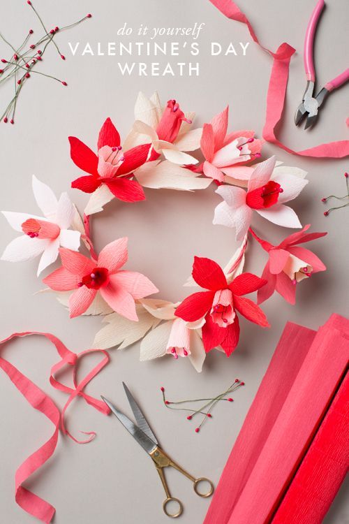 美丽的花环DIY: Valentine's Day paper flower wreath【阿画】