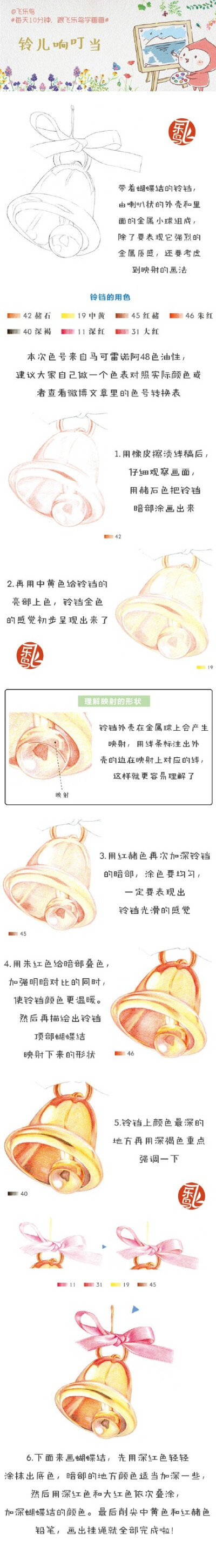 每天10分钟,跟飞乐鸟学画画-铃儿响叮当.做手账素材也不错哦.出自-飞乐鸟.