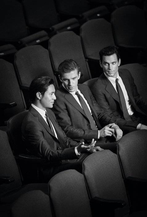 孔雀Matt Bomer、大表哥Dan Stevens还有陈坤三人合影黑白写真，摄影师：John Balsom