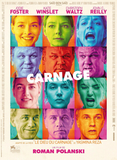 #杀戮 Carnage (2011)#改编自百老汇同名舞台剧「上帝的杀戮」，戏骨撕逼，室内小品，群戏炸裂，讽刺辛辣，淋漓酣畅.