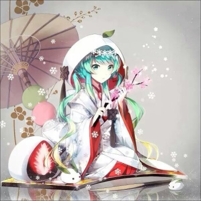 初音未来 miku 双马尾 樱花 兔子 草莓 食物