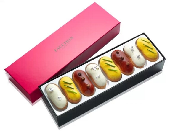 Fauchon 2015创意éclair mini系列 就像Macaron被包装成五颜六色的创意形象推向市场一样，Fauchon将普通的闪电泡芙重新包装成不同造型，随时节铺陈推新。甜点师与设计师像艺术家一样，将闪电泡芙表面当作画布尽情创作，将这美味的食物打造成了更加赏心悦目的精致艺术品。