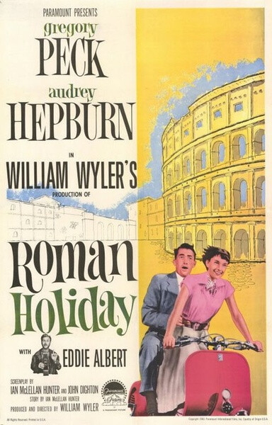 「罗马假日 | Roman Holiday」是1953年由美国派拉蒙公司拍摄的浪漫爱情片， 由格利高里·派克和奥黛丽·赫本联袂主演，取得了巨大的成功，成为好莱坞黑白电影的经典之作。
故事讲述了一位欧洲某公国的公主与一个美国记者之间在意大利罗马一天之内发生的浪漫故事。