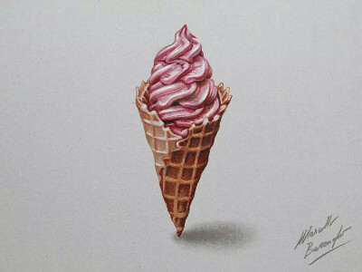 冰淇淋，纯彩铅，超写实，手绘，国外大师作品