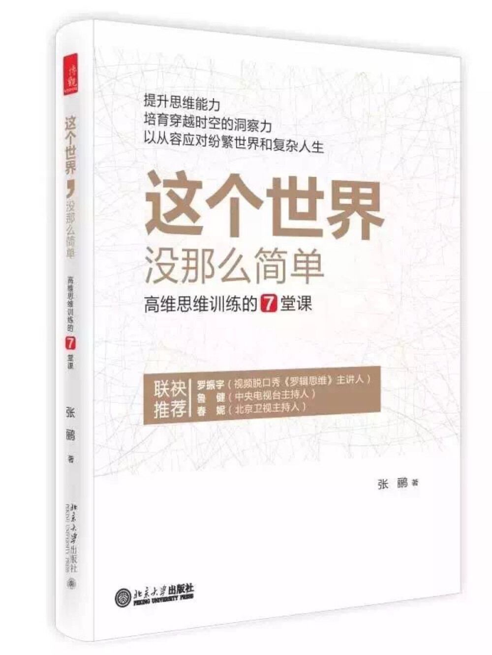 罗振宇（视频脱口秀《罗辑思维》主讲人）、鲁建（中央电视台主持人）、春妮（北京电视台主持人） 联袂推荐。提升思维能力，培育穿越时空的洞察力,从容应对纷繁世界和复杂人生。本书从“这个世界没有那么简单”“请别把灵魂落下”“格局，大一点就好”……“多中心的博弈”等7个方面进行阐述，帮助我们如何获得高维思维能力。张鹂教授将科学的经典理论与社会热点相结合，抽丝剥茧，条分缕析，用生动的文字引导我们发现思考的更多维度，指导我们训练教授级的思维。