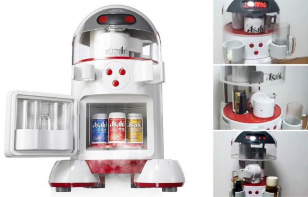 日本发明懒惰宅男专用智能机器人 由Asahi所推出的Robocco Beerbot，是专为酷爱啤酒的懒惰宅男所设计的机器人。它的特异功能有：能够在肚子里储存六罐啤酒，会自动打开易开罐的拉环，将啤酒倒到酒杯中！每台 Beerbot 售价为美金800元（约人民币6000元）。