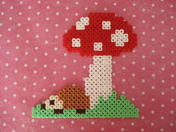 拼豆图案搜集之森系拼豆蘑菇下的小刺猬