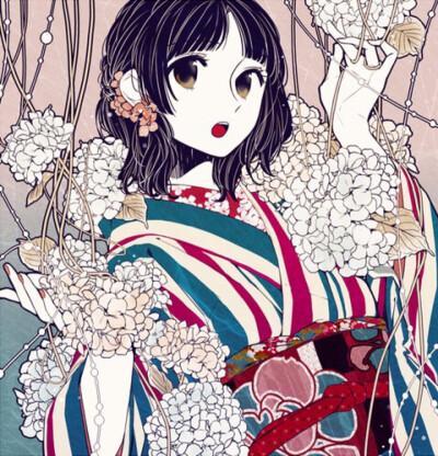 〔画师 花濑〕很新颖的画风(ง •̀_•́)ง红色调和服为主