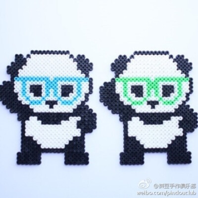 拼豆参考图：跳舞的熊猫双胞胎