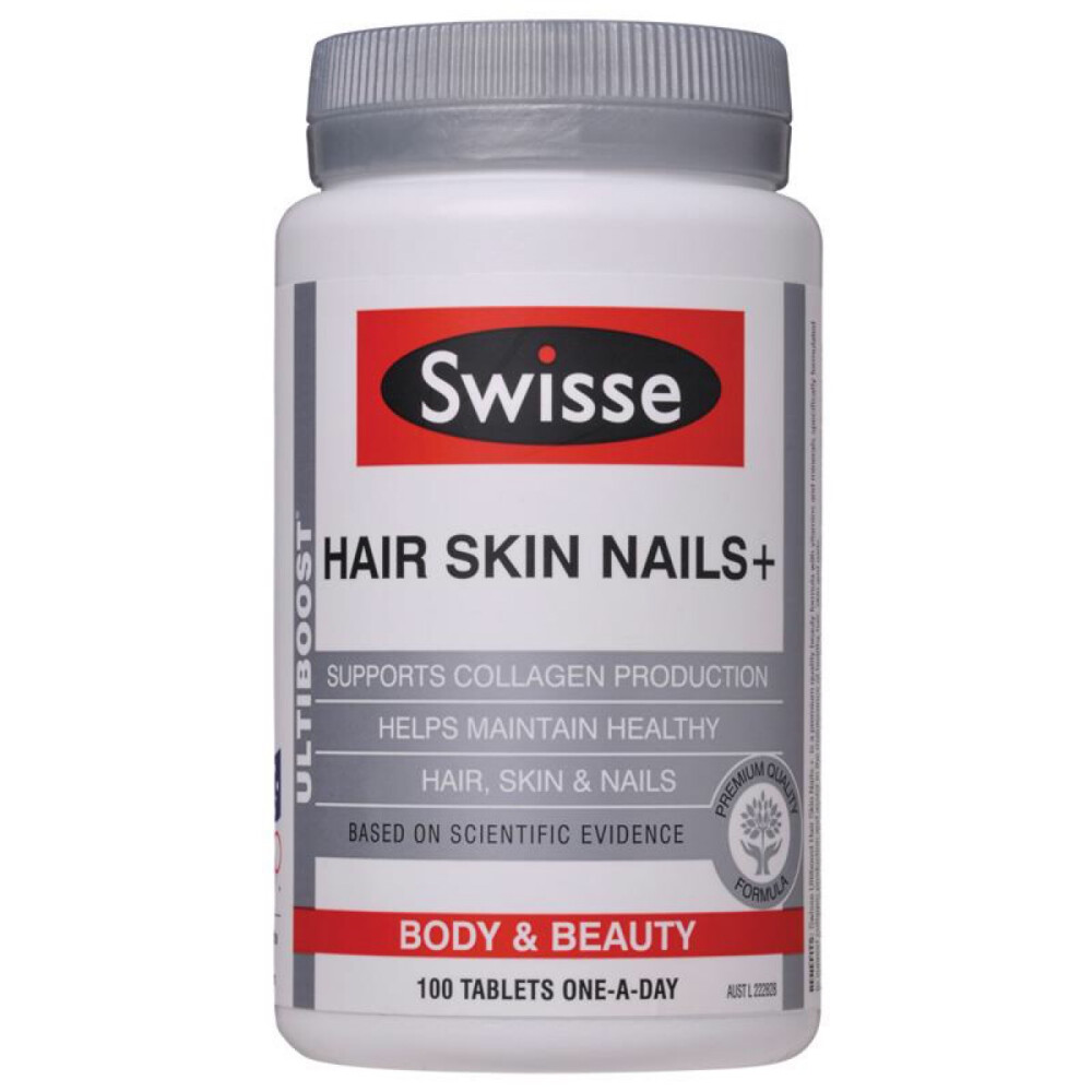 【产品名称】 Swisse Ultiboost Hair Skin Nails Tablets 【产 地】 澳大利亚 【产品规格】 100粒 【产品成分】 硅 40mg 锌 30mg 铁 5mg 维他命C 50mg 服用方法：一天一粒，饭后立即服用 http://weidian.com/i/1411625252?wfr=c