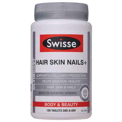 【产品名称】 Swisse Ultiboost Hair Skin Nails Tablets 【产 地】 澳大利亚 【产品规格】 100粒 【产品成分】 硅 40mg 锌 30mg 铁 5mg 维他命C 50mg 服用方法：一天一粒，饭后立即服用 http://weidi…