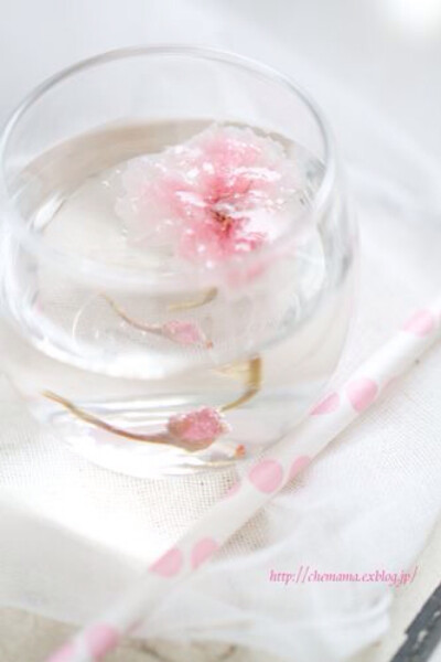 夏日泡一杯樱花水 也是极好的 做法: 冰水加入少许糖 加入可食用樱花