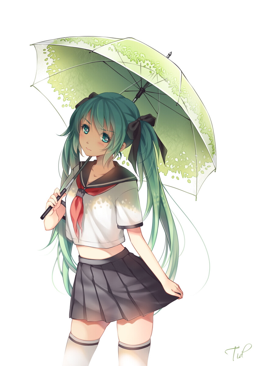 初音的绿色碎纹边雨伞，我也好想有一把～