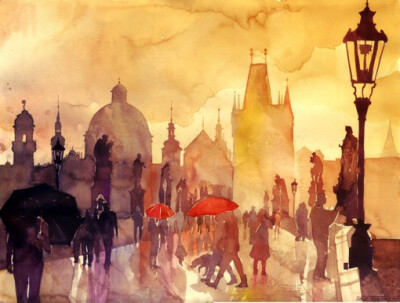 by 长鹿漫漫i —— 来自插画师Maja Wrońska超唯美的城市建筑水彩画作品，写实与写意的融合，很灵动的水彩，很有生命感。旅行带来的灵感与领悟，在画里，似乎比单纯的照片更深刻。