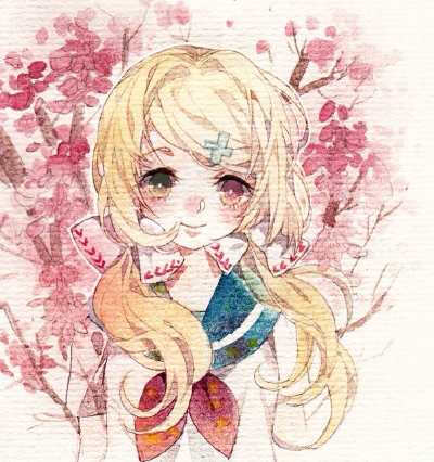 水彩 手绘 插画 花与少女