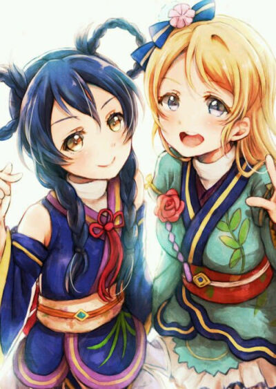 动漫 二次元 同人 lovelive 百合 园田海未 绚濑绘里 剧场版 插画 少女