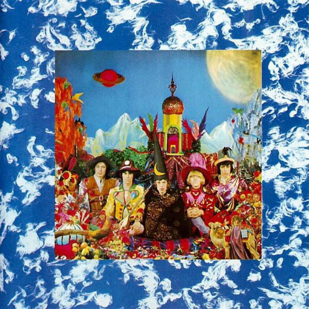 7. 'Their Satanic Majesties Request' (1967)－六十年的的疯狂启动，结果就是奇装异服与花哨封面。Michael Cooper 负责设计了透镜状的效果，最早发行的一版中，只要移动目光就可以看到乐队成员的目光都扭向了贾格尔。