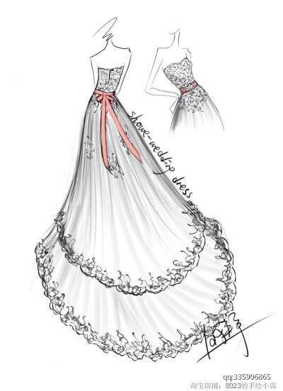 AceyQian婚纱设计手稿效果图