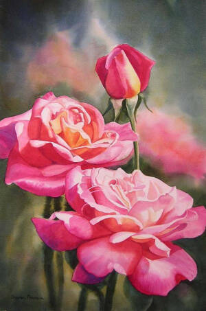 美国水彩艺术家‖ Sharon Freeman 的花卉水彩。——蔷薇
