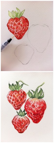 【绘画教程】草莓草莓亮晶晶 每天都要超级开心~BY@丷Sakura（水彩手绘）