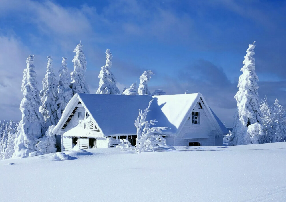 壁纸 自然 美景 白雪 小木屋 小房子 冬日 冬景