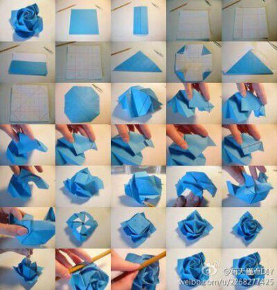 蓝色花朵折纸教程