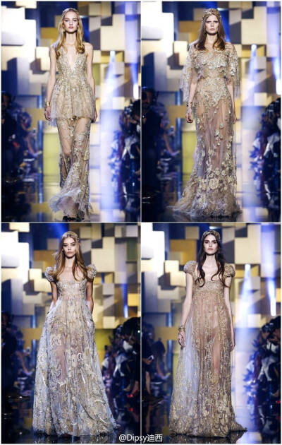 Elie Saab Haute Couture F/W 2015┃ 仙女？！什么鬼~~~当烦了仙女熏腻了仙气，这一季请集体披上金丝银线手工打造的鎏金刺绣战袍做女王！！！转自微博