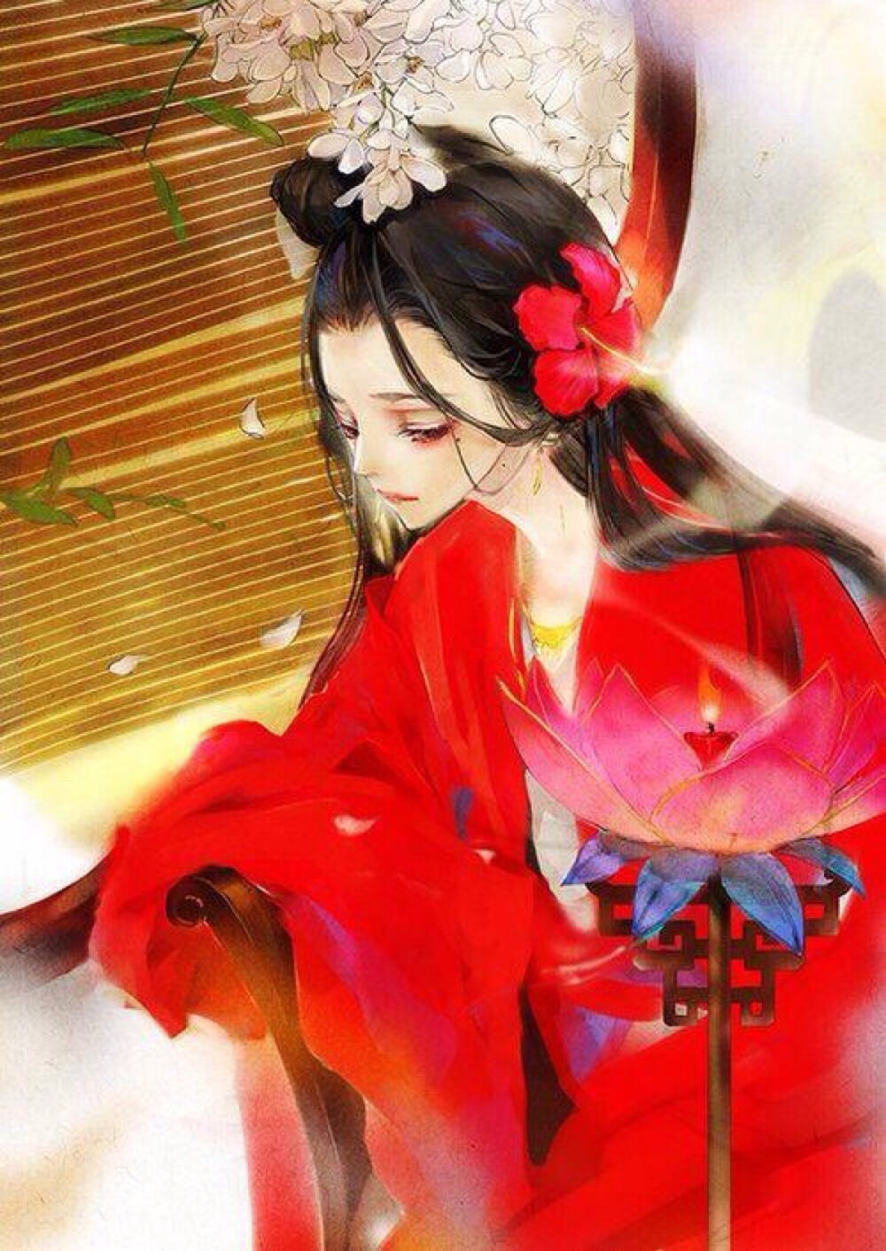 古风美人泪痣红衣红花意境