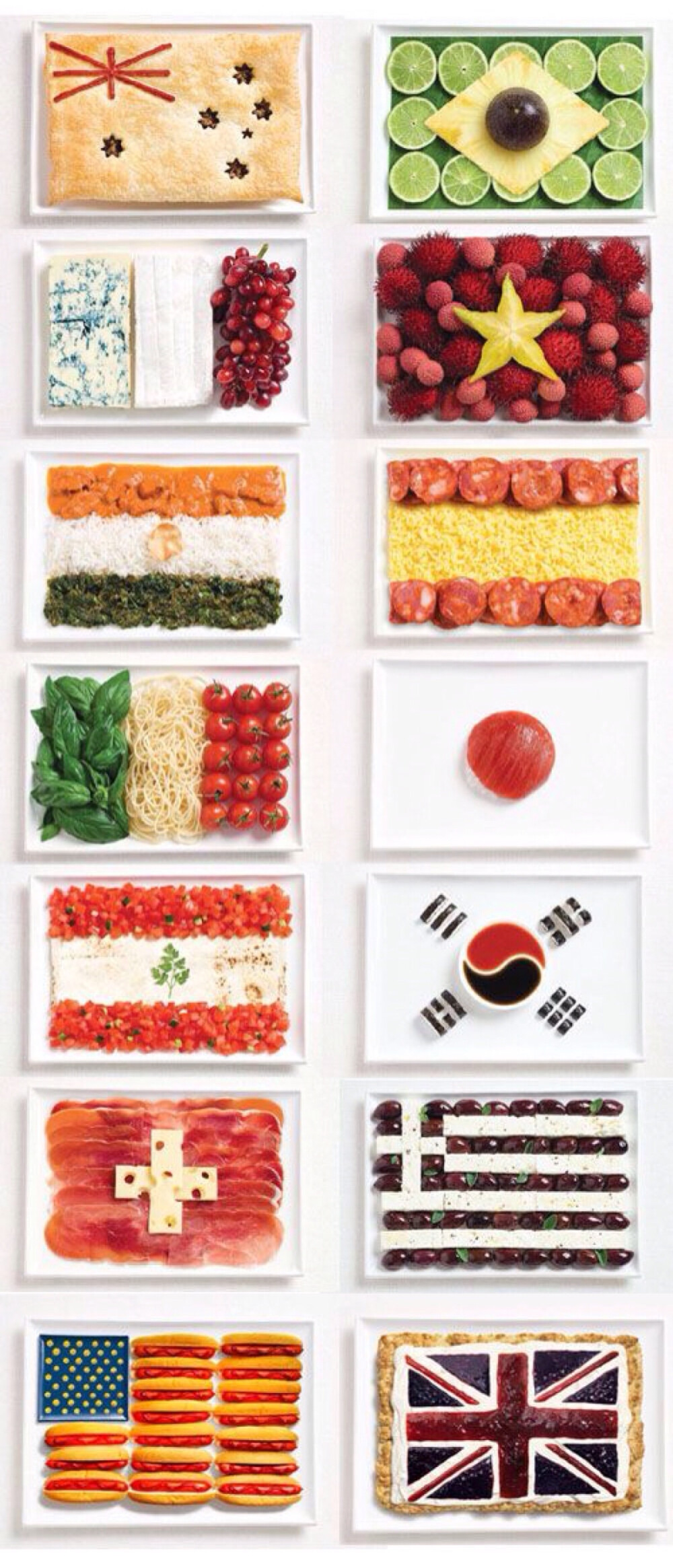 用食材做国旗 好有创意呢 这个是小一点的图哦 中国国旗可以用杨桃和火龙果做哦
